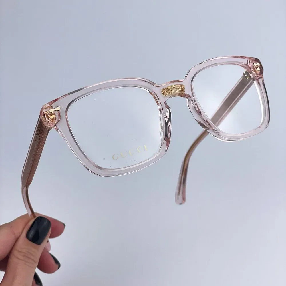 Gucci GG0184O 013 BRAND NEW Eyeglasses Transparent Pink Square Unisex